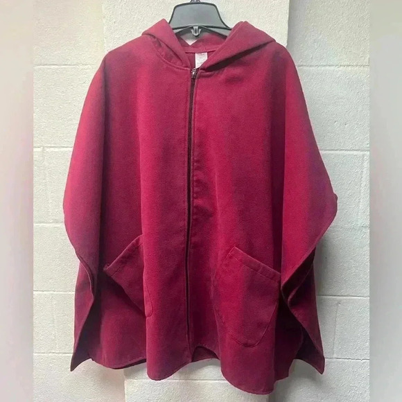 None Jackets & Blazers - Wine Cape Coat Poncho Wine colored Hooded cape with zip front